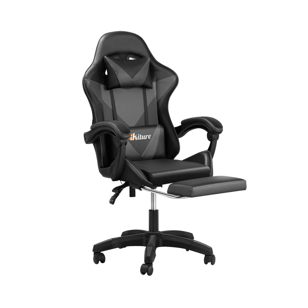 Gaming Chair with Footrest and Massage Pillow Black and Grey