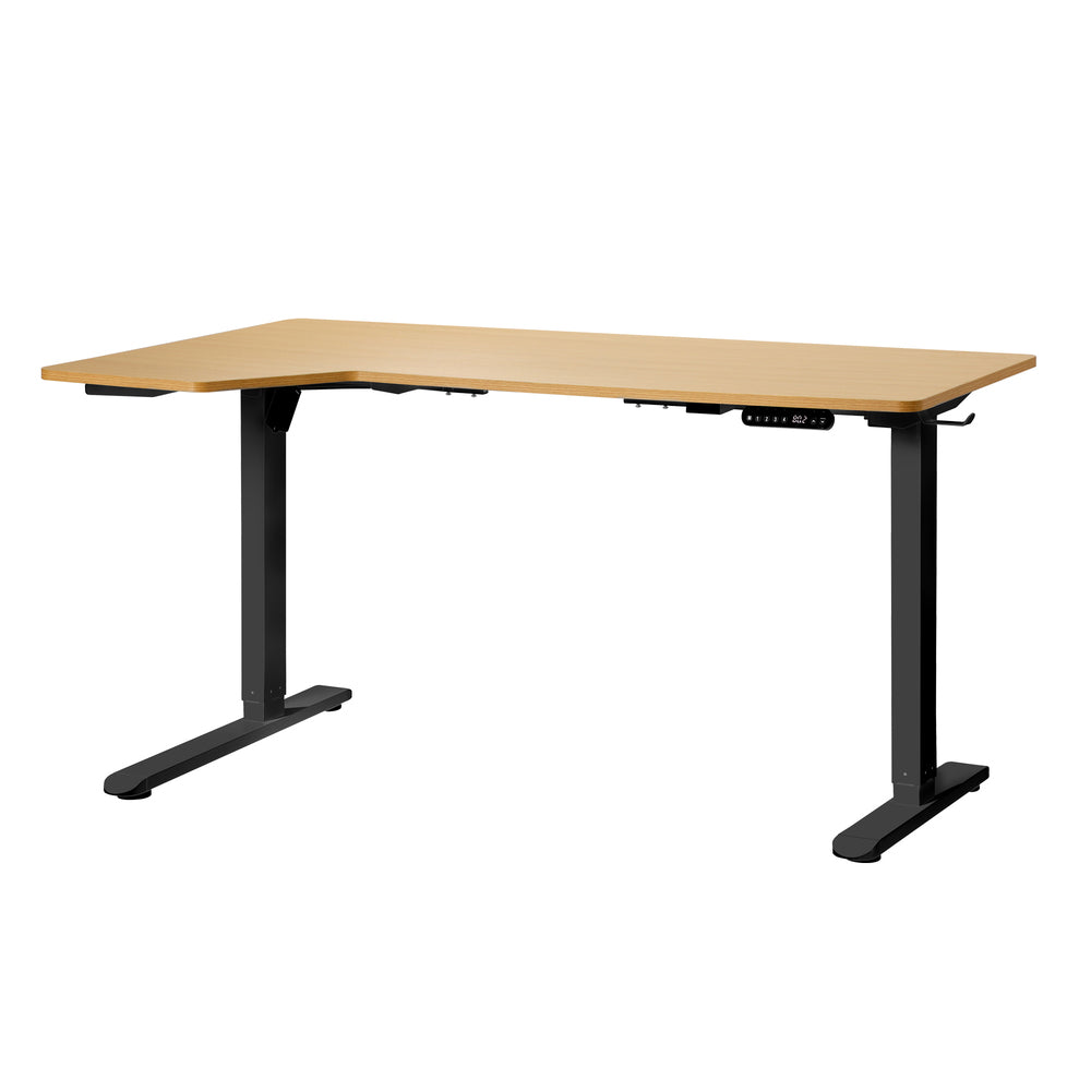 L-Shaped Electric Standing Desk Single Motor 145CM Black and Oak