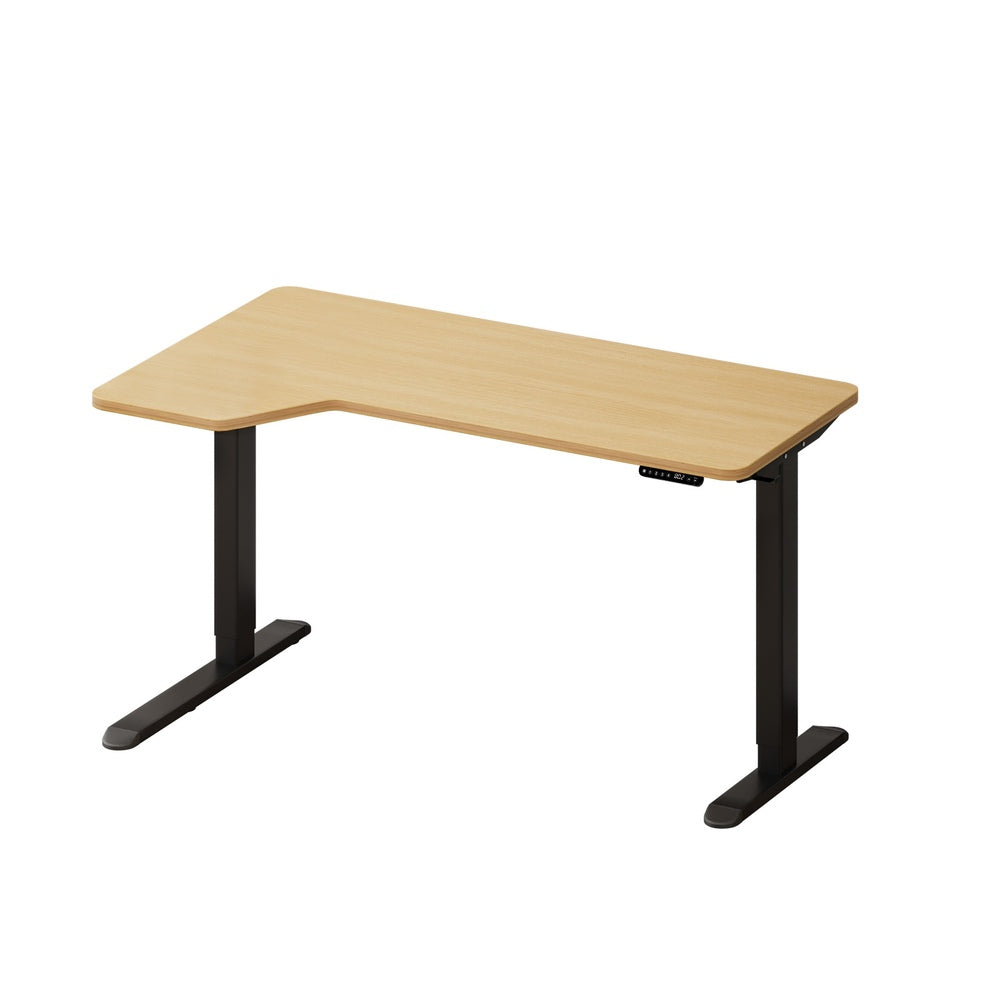 L-Shaped Electric Standing Desk Single Motor 145CM Black and Oak
