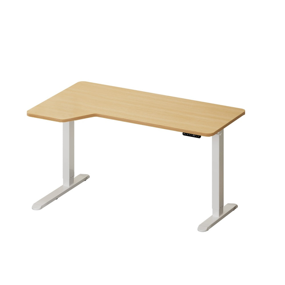 L-Shaped Electric Standing Desk Single Motor 145CM White and Oak