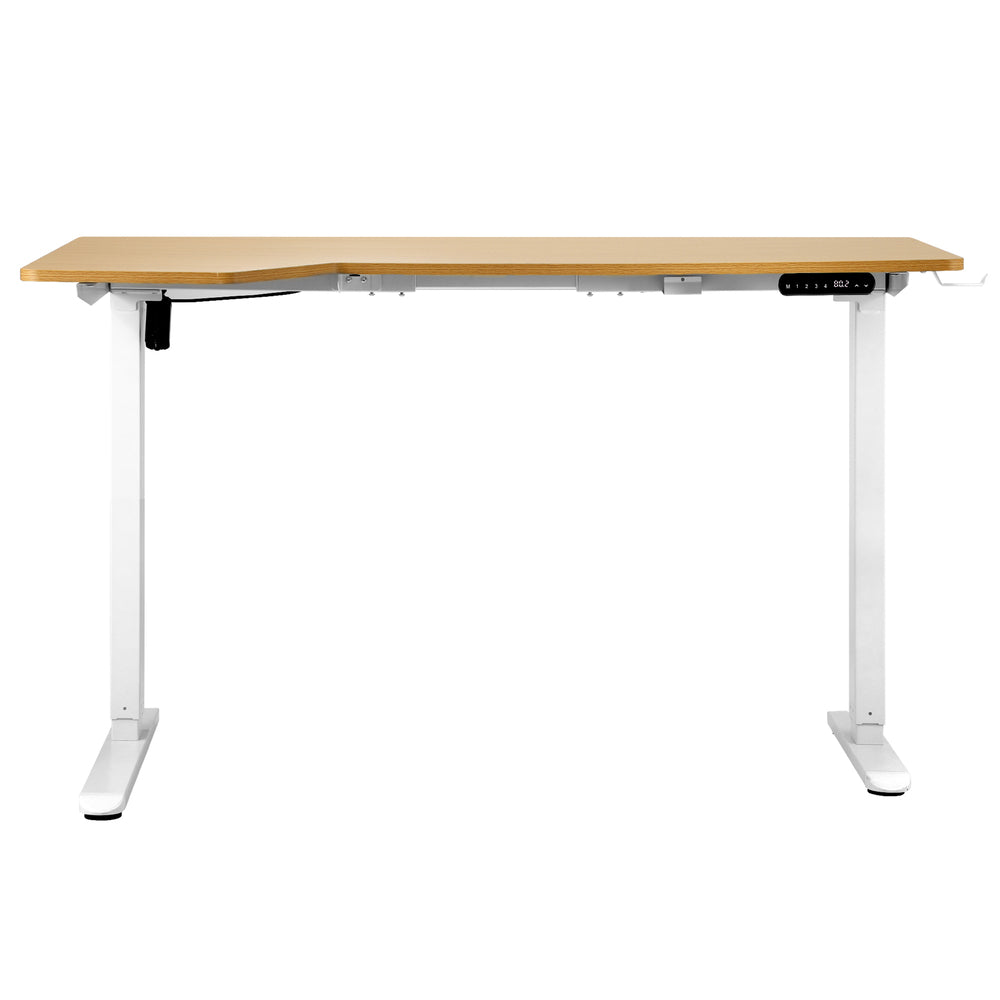 L-Shaped Electric Standing Desk Single Motor 145CM White and Oak