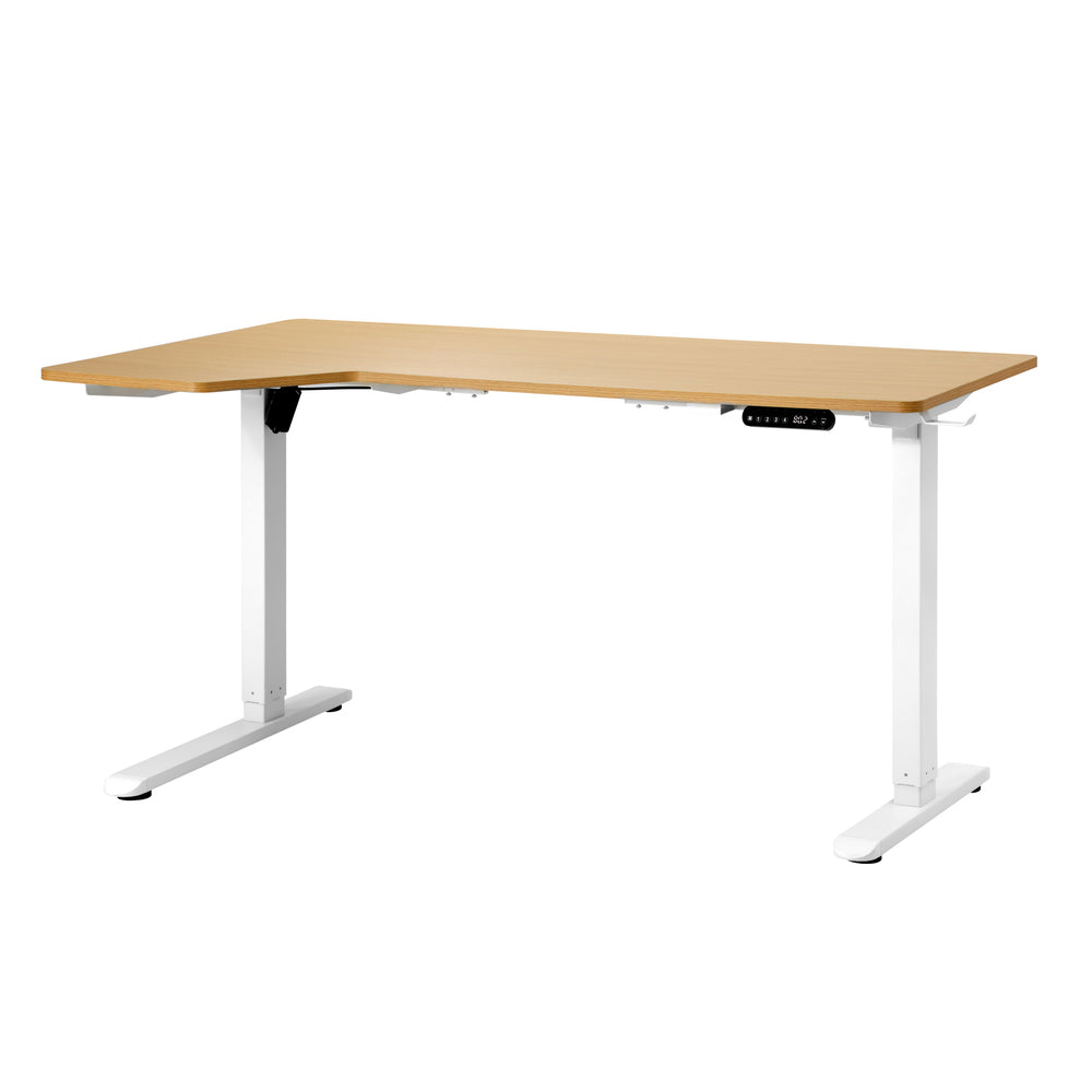 L-Shaped Electric Standing Desk Single Motor 145CM White and Oak
