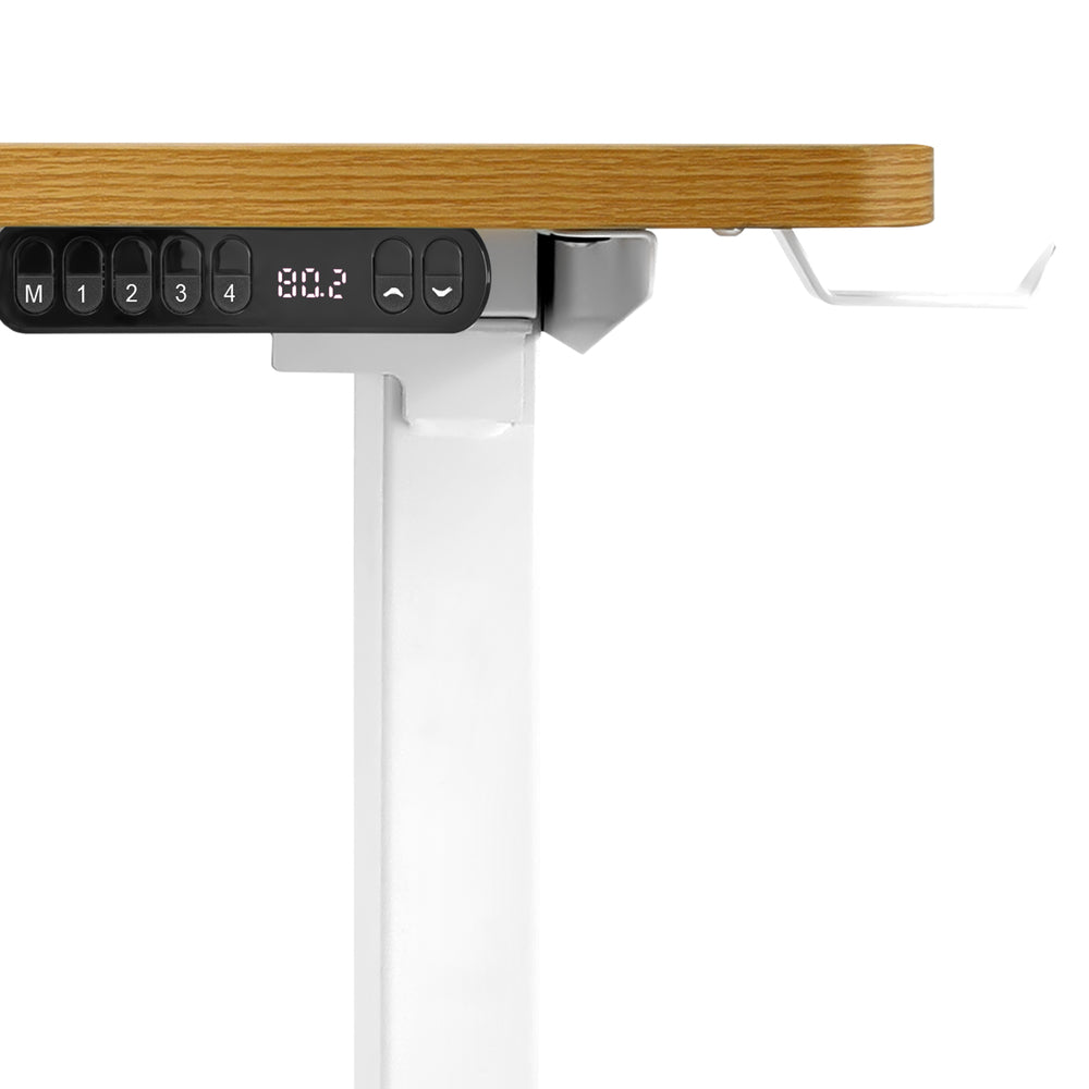 L-Shaped Electric Standing Desk Single Motor 145CM White and Oak
