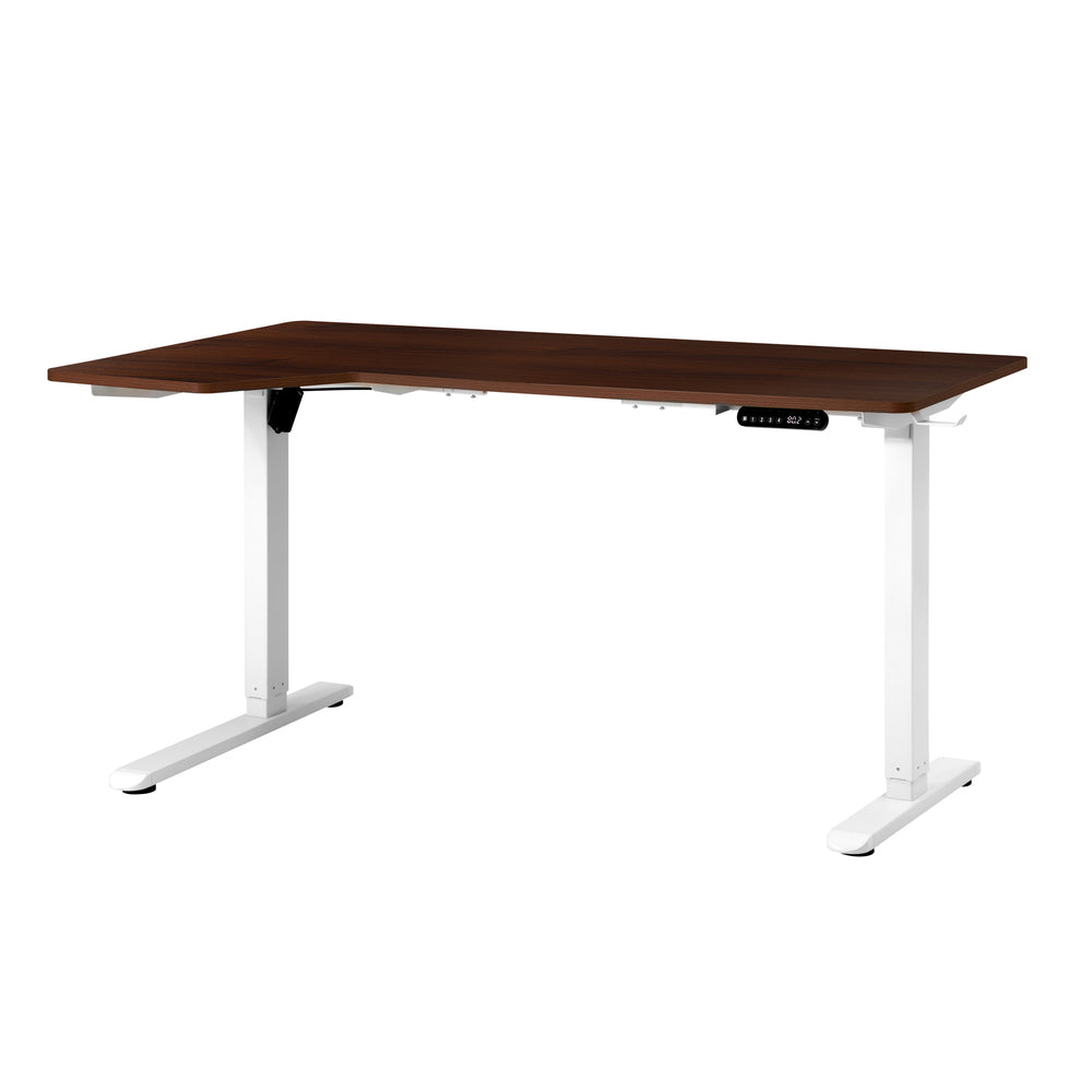 L-Shaped Electric Standing Desk Single Motor 145CM White and Walnut