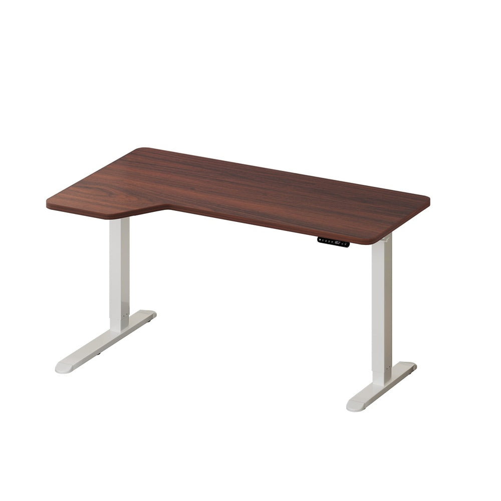 L-Shaped Electric Standing Desk Single Motor 145CM White and Walnut