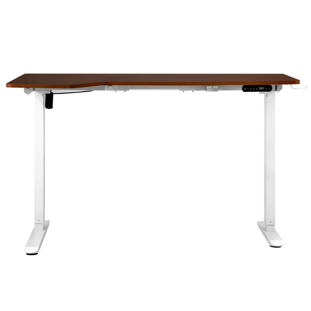 L-Shaped Electric Standing Desk Single Motor 145CM White and Walnut