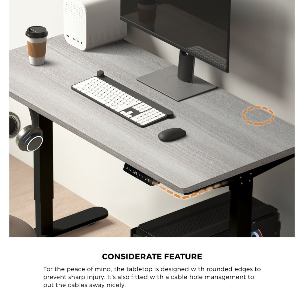 140CM Electric Standing Desk Single Motor Black and Grey Oak