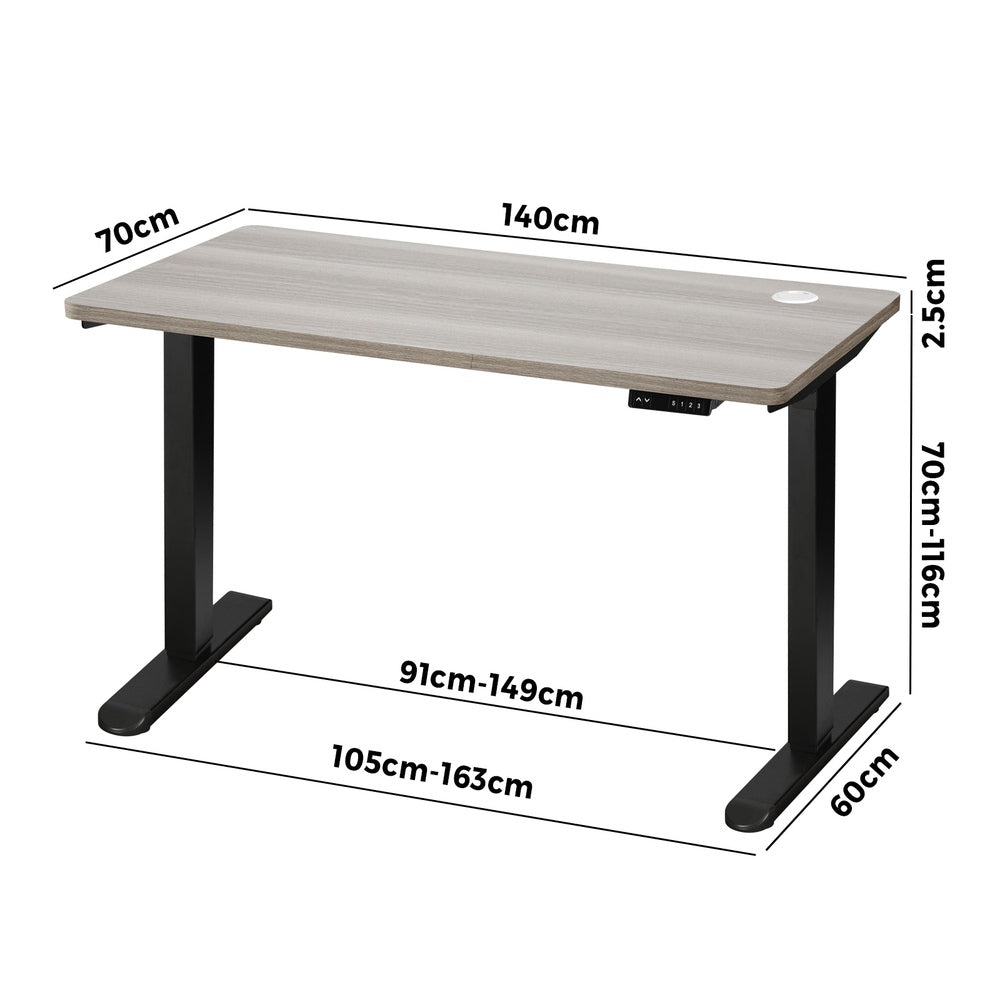 140CM Electric Standing Desk Single Motor Black and Grey Oak