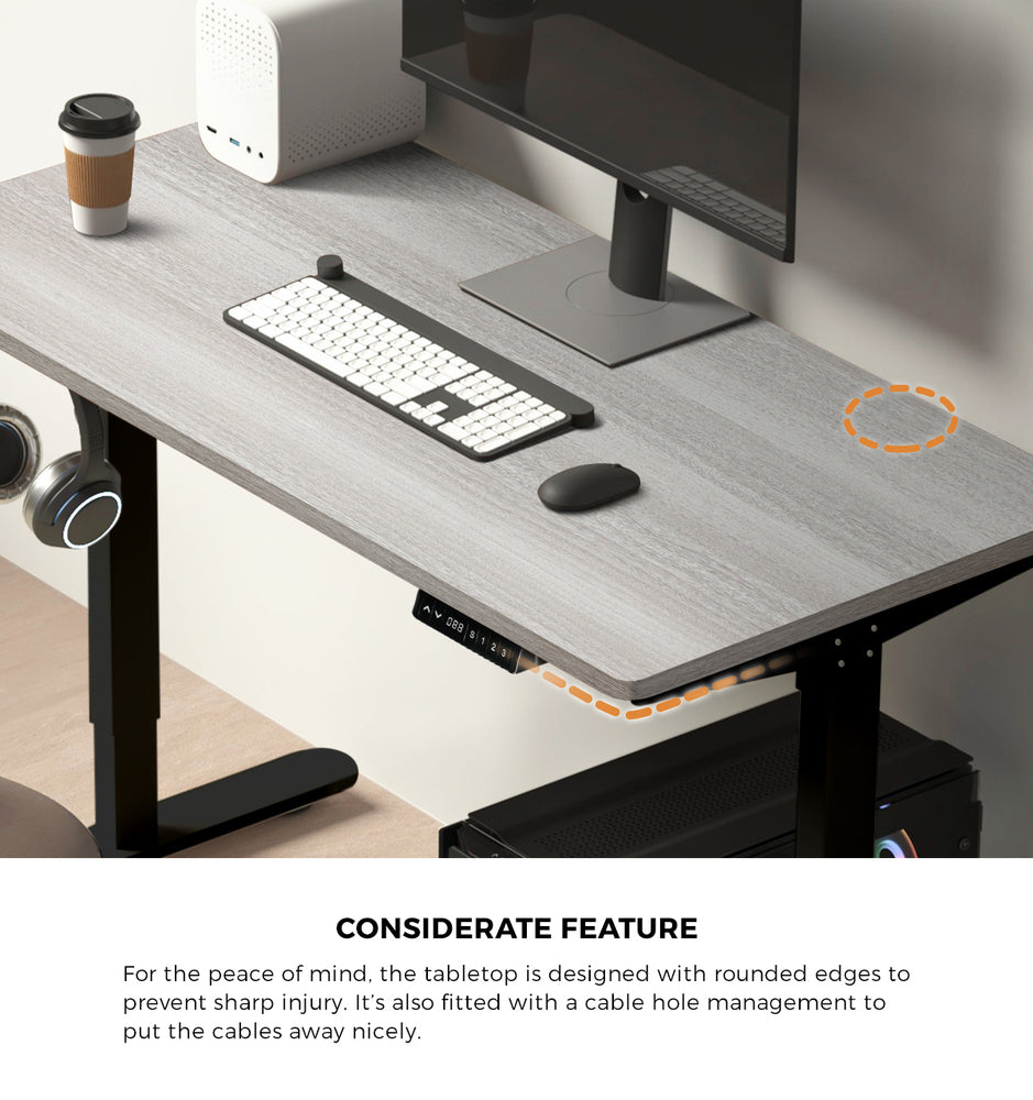 140CM Electric Standing Desk Single Motor Black and Grey Oak