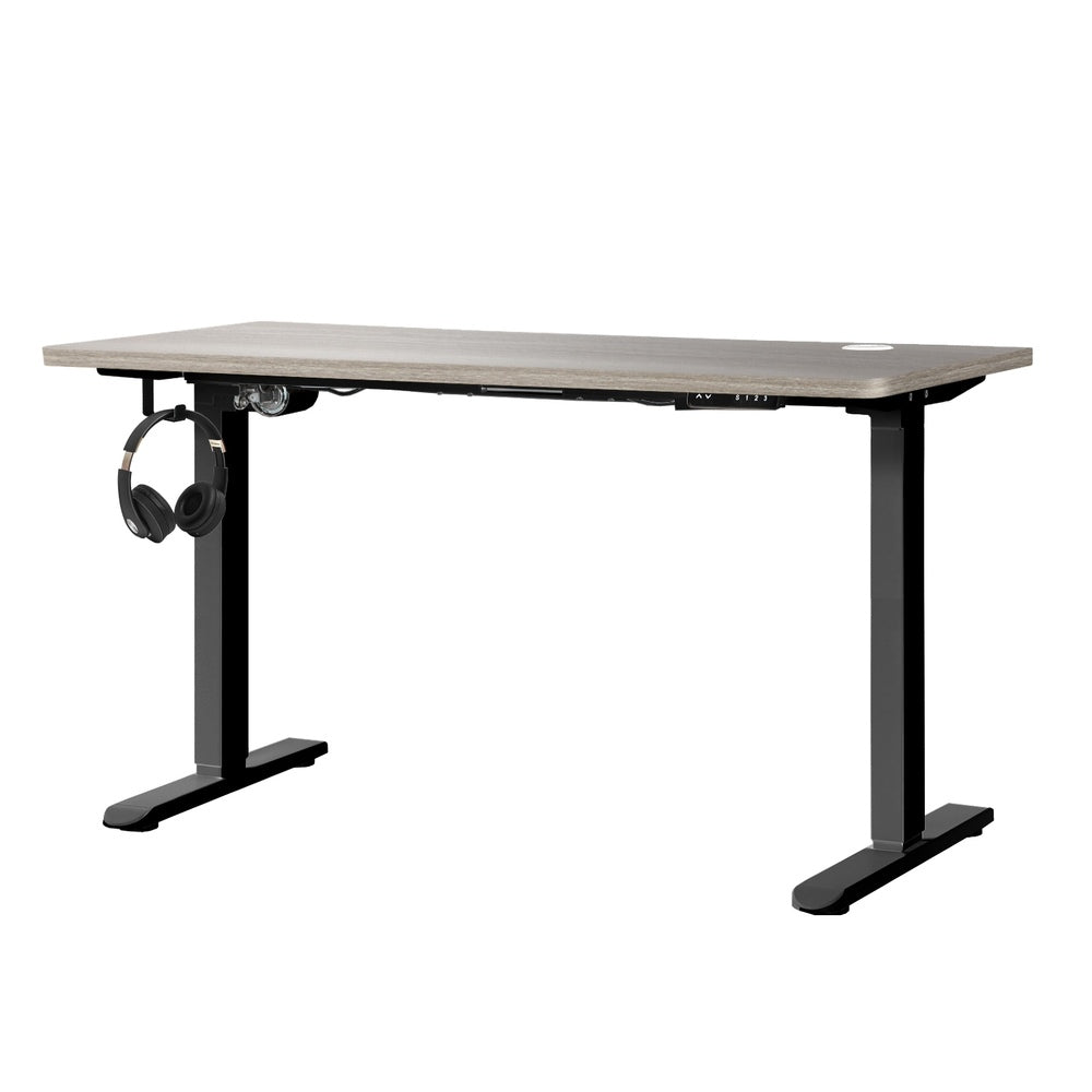 140CM Electric Standing Desk Single Motor Black and Grey Oak