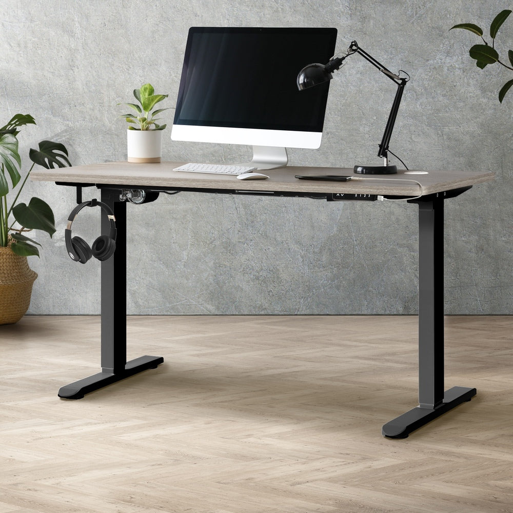 140CM Electric Standing Desk Single Motor Black and Grey Oak