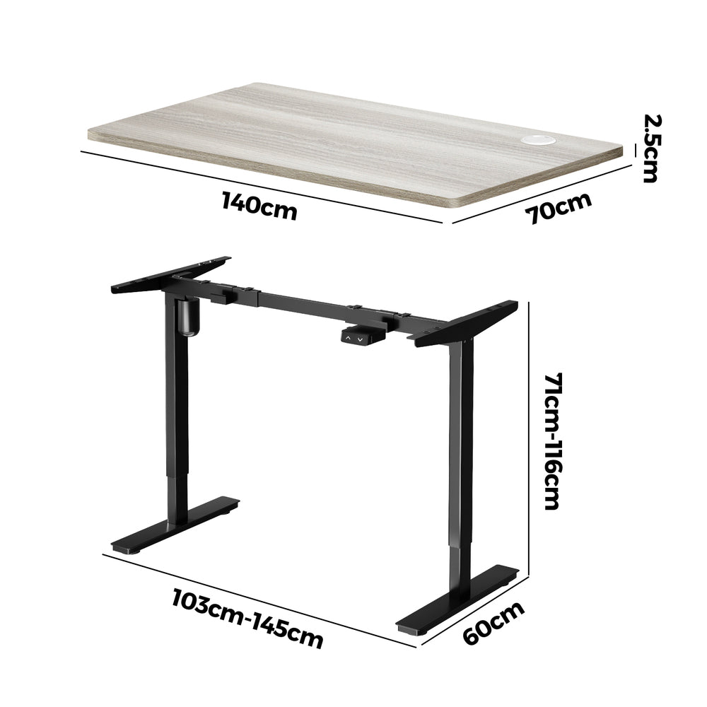 140CM Electric Standing Desk Adjustable Height Black and Grey Oak