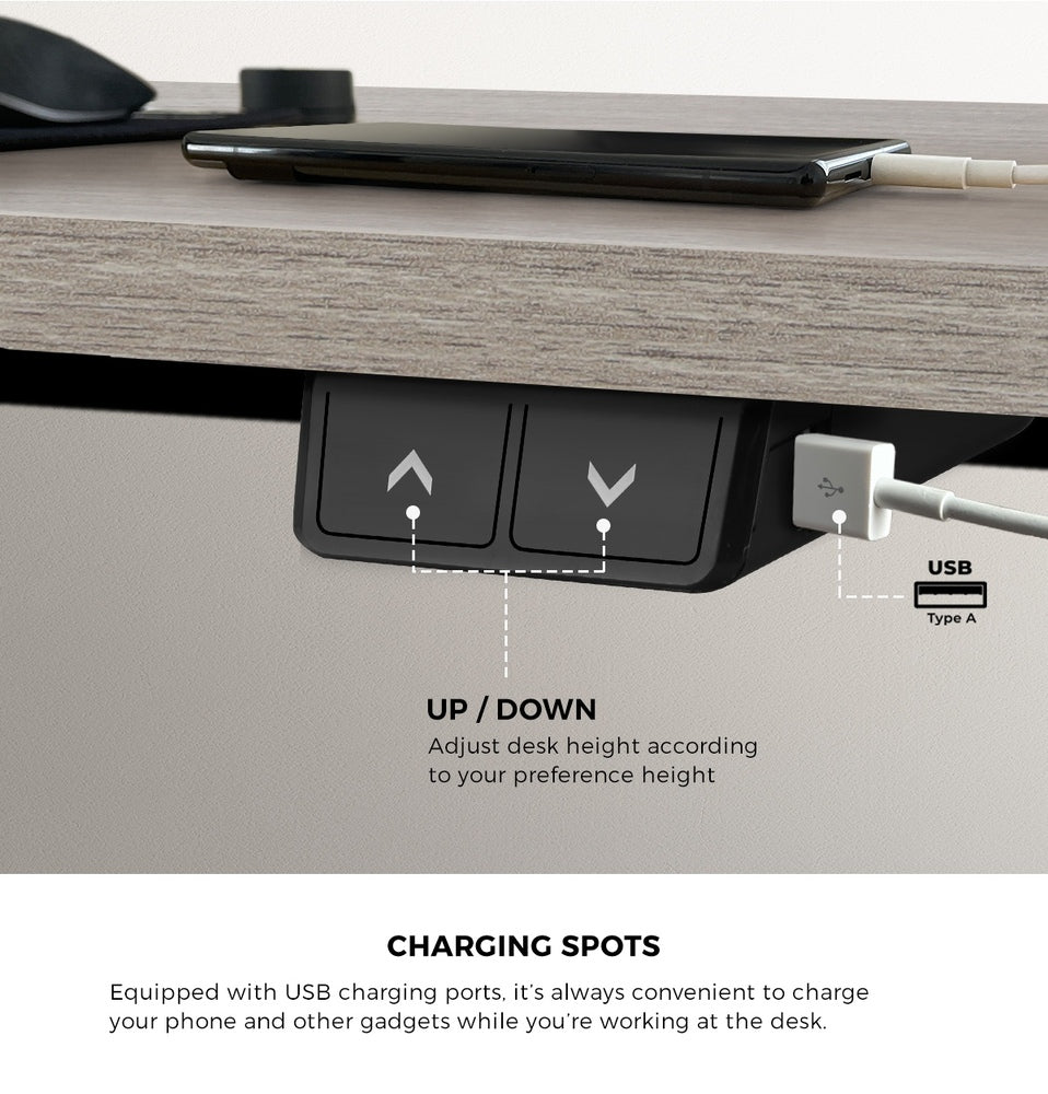 140CM Electric Standing Desk Adjustable Height Black and Grey Oak
