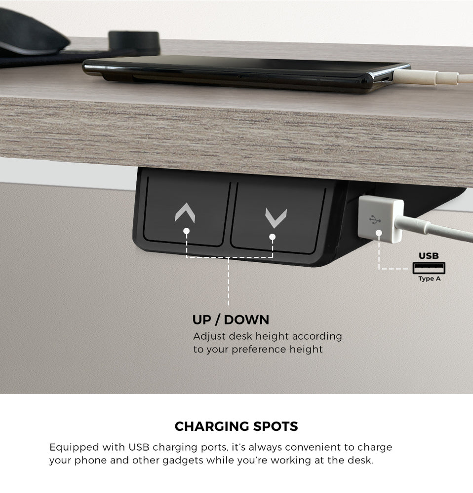 140CM Electric Standing Desk Adjustable Height White and Grey Oak