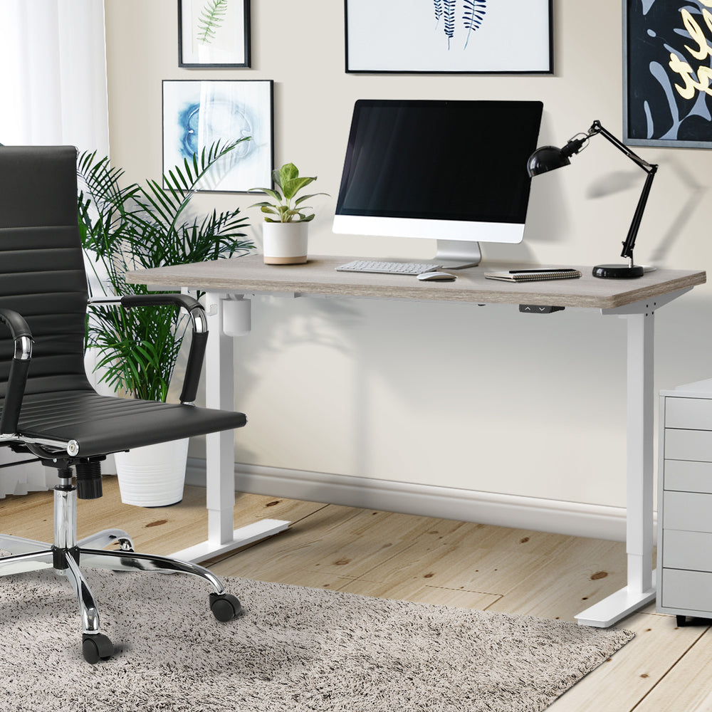 140CM Electric Standing Desk Adjustable Height White and Grey Oak
