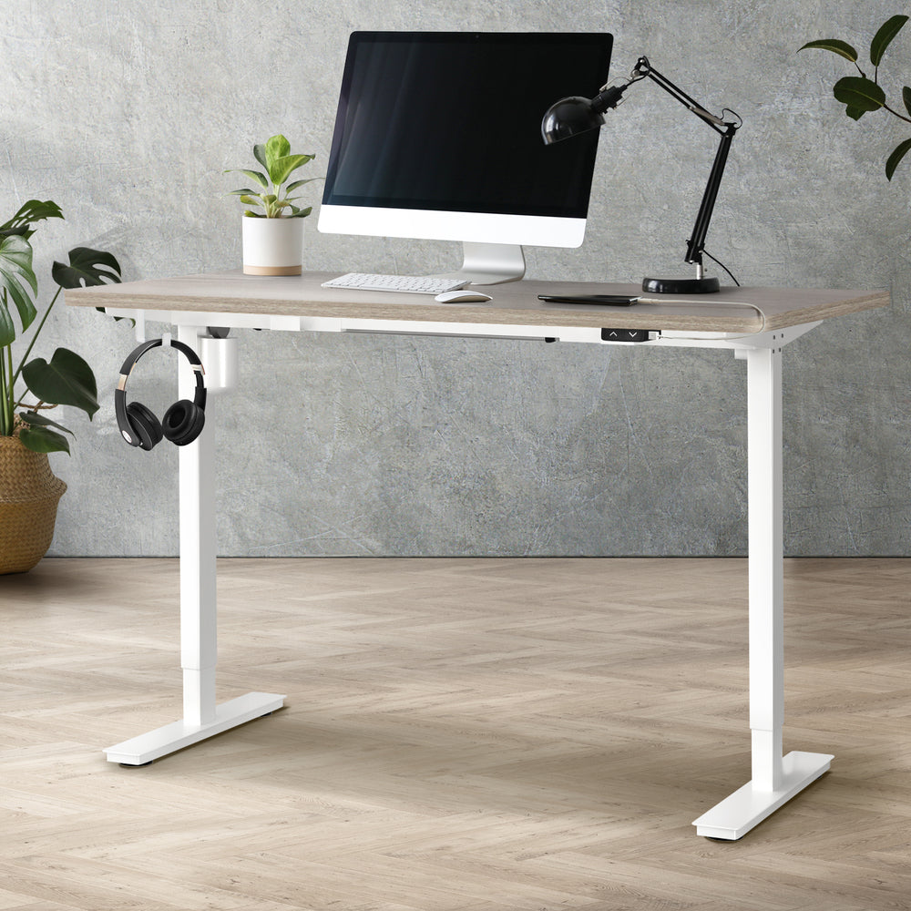 140CM Electric Standing Desk Adjustable Height White and Grey Oak