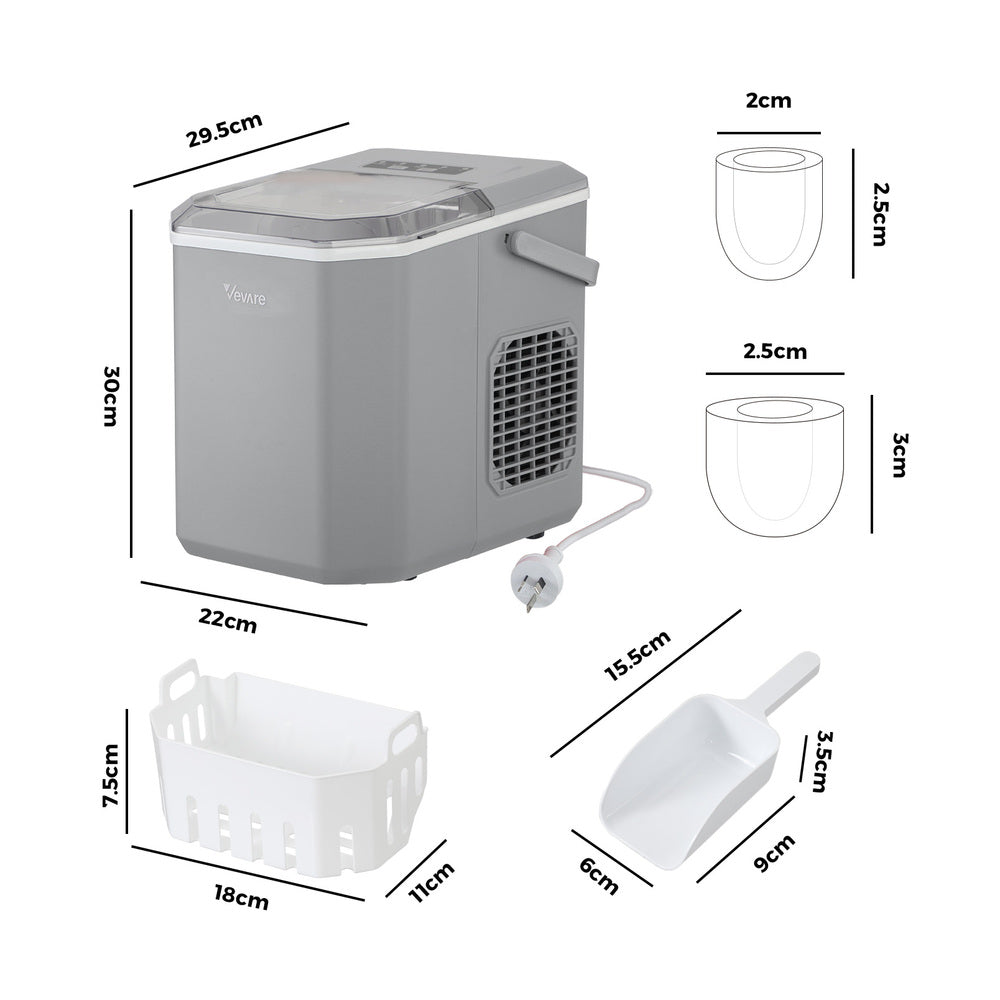 Grey Portable Ice Maker Machine with Handle 12kg Capacity